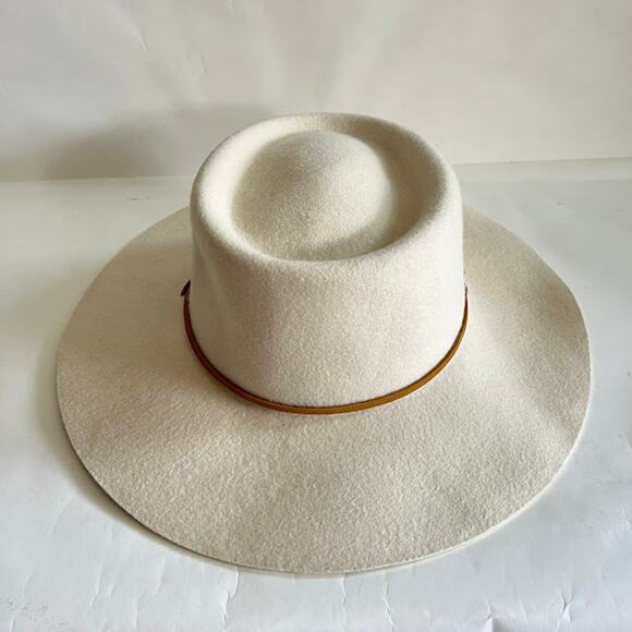Gigi Pip Wren Hat 57 S/M Cream Flat Brim Telescope Crown Wool Fedora - Picture 6 of 11